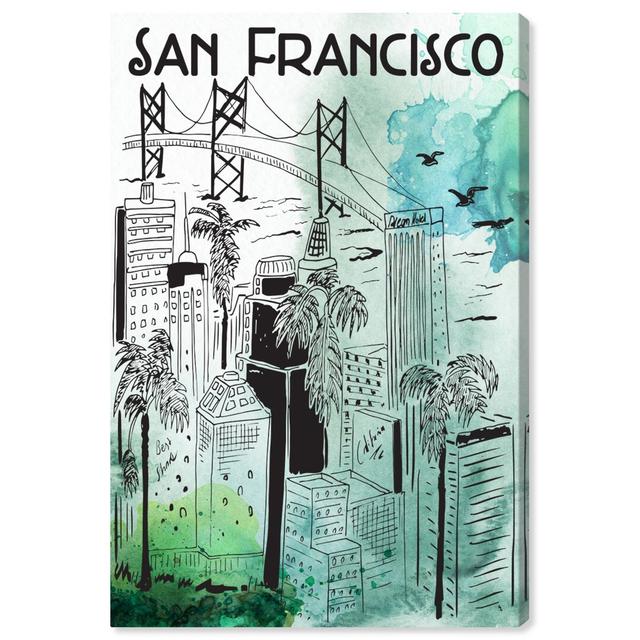 San Francisco Sketch Colour - Wrapped Canvas Print East Urban Home Size: 91.4 cm H x 61 cm W on Productcaster.