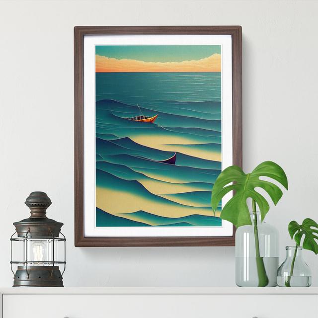 Boat In The Waves - Print Breakwater Bay Matte Colour: White, Size: 66cm H x 48cm W x 2cm D, Format: Walnut Framed on Productcaster.