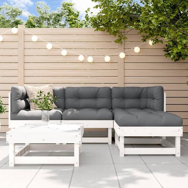 17 Stories 5 Piece Garden Lounge Set Solid Wood Pine 17 Stories Frame Colour: White, Cushion Colour: Grey on Productcaster.