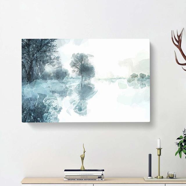 Trees Reflecting In A Lake At Winter In Abstract - Wrapped Canvas Print East Urban Home Size: 60cm H x 91cm W x 3cm D on Productcaster.