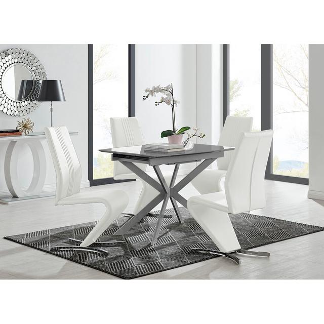 Eubanks Modern High Gloss Extendable Dining Table Set with x4 Luxury Faux Leather Dining Chairs Canora Grey Colour (Chair): White on Productcaster.