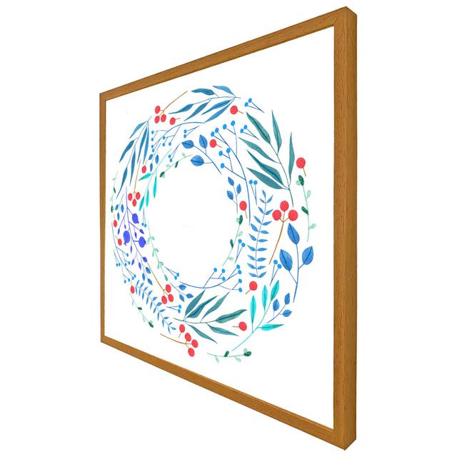 Aajon Blue Decorative Reath - Single Picture Frame Print 17 Stories Size: 41cm H x 41cm W x 4cm D, Frame Colour: Oak Framed on Productcaster.