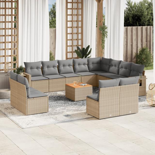 Vidaxl 13-Tlg. Garten-Sofagarnitur Mit Kissen Schwarz Poly Rattan 6 DEvidaxl Kissenfarbe: Grau, Rahmenfarbe: Beige on Productcaster.