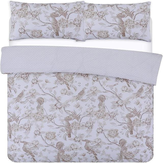 NightComfort Leaves Print Silver Grey Cotton Rich Duvet Cover Set with Pillowcase NightComfort Size: Single - 2 Standard Pillowcases on Productcaster.