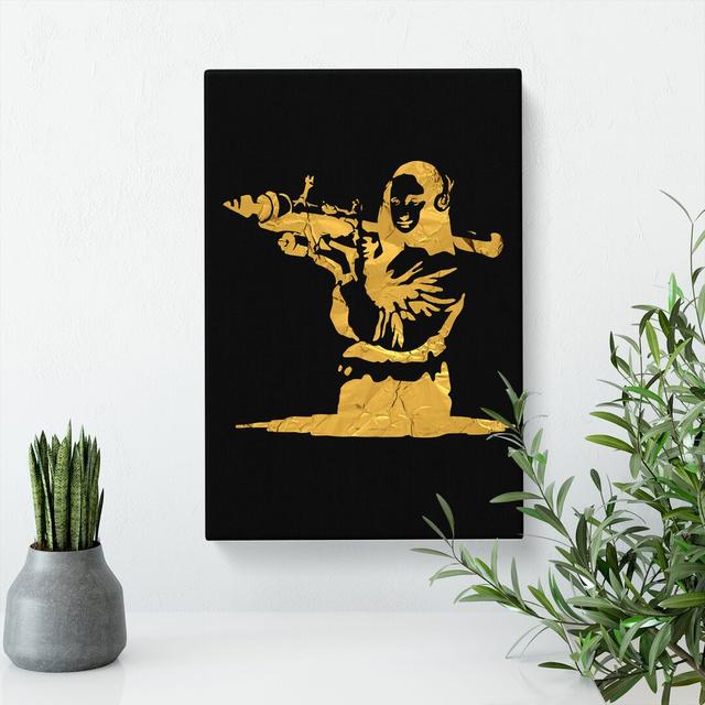 Banksy In Gold Mona Lisa Bazooka - Wrapped Canvas Print East Urban Home Size: 91cm H x 60cm W x 3cm D on Productcaster.