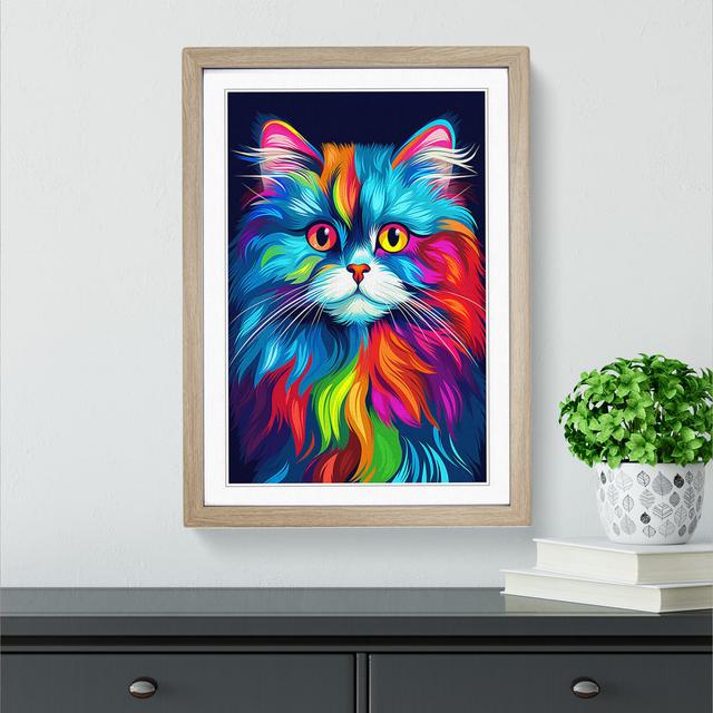 Persian Cat Pop - Print Marlow Home Co. Size: 34cm H x 25cm W x 2cm D, Frame Colour: Oak on Productcaster.