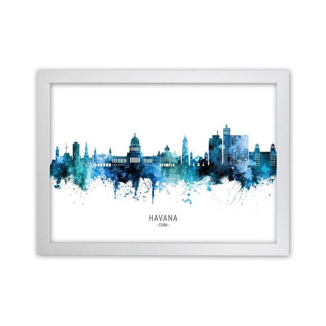 Havana Cuba Skyline Blue City Name by Michael Tompsett - Print Ebern Designs Size: 64cm H x 88cm W x 3cm D, Format: White Framed on Productcaster.