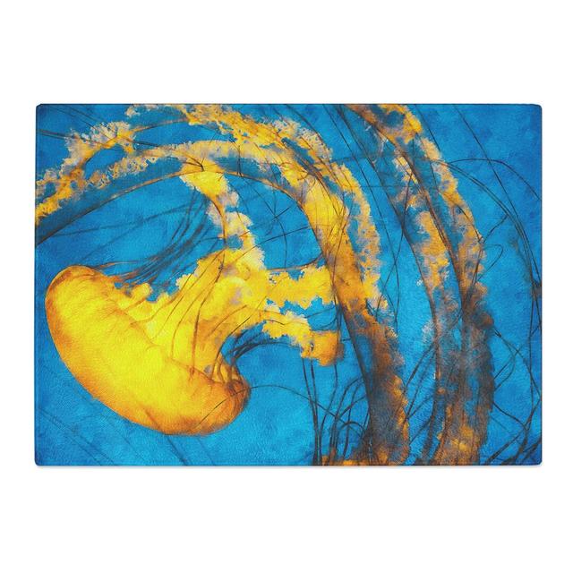 Tempered Glass Jellyfish Painting Chopping Board East Urban Home Size: 28.5 cm x 39 cm on Productcaster.