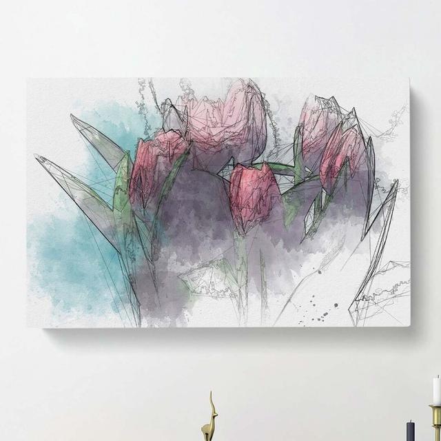 Bouquet of Red Tulips in Abstract - Wrapped Canvas Graphic Art Print East Urban Home Size: 60cm H x 91cm W x 3cm D on Productcaster.