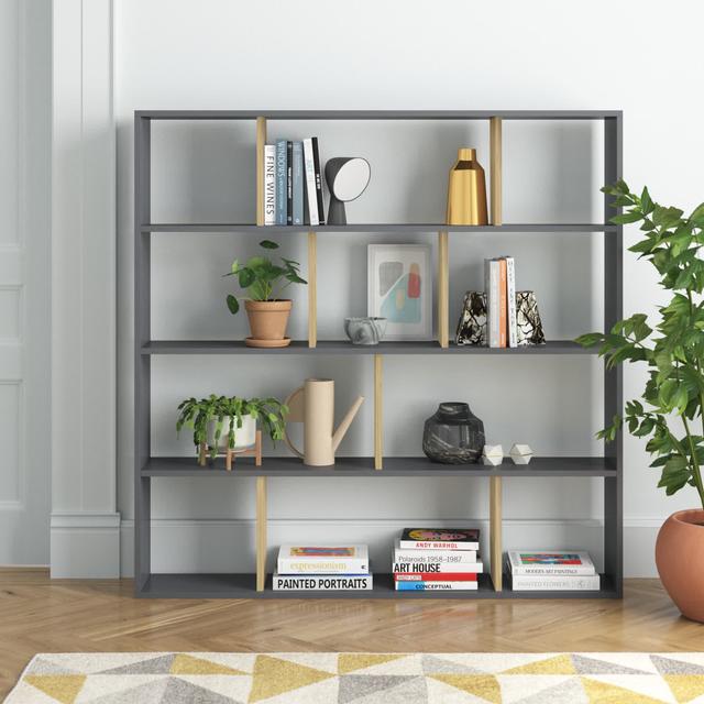 Isaias Bookcase Hykkon Colour: Anthracite/Oak on Productcaster.