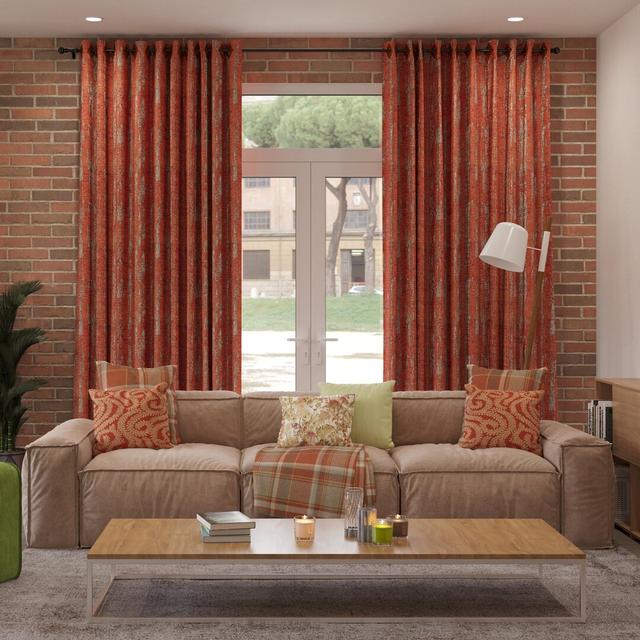 Borough Wharf Textured Chenille Curtains 2 Panels | Red Funky Pattern Made To Order Curtains & Drapes | Cotton Eyelet Fully Lined Width 167Cm (66”) X on Productcaster.