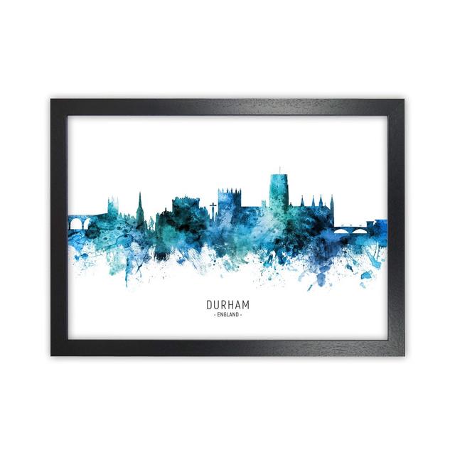 Durham England Skyline Blue City Name by Michael Tompsett - Print Ebern Designs Size: 46cm H x 63cm W x 3cm D, Format: Black Framed on Productcaster.