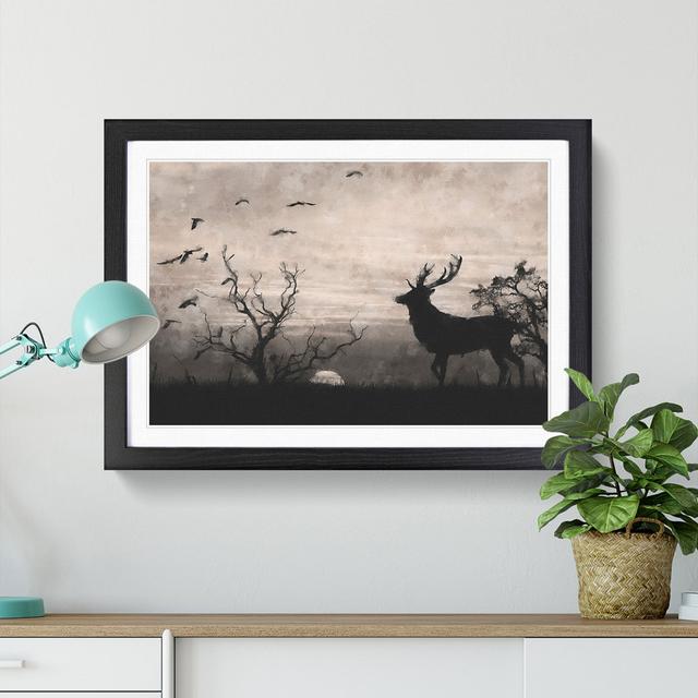 Stag Deer with Birds - Picture Frame Graphic Art Print East Urban Home Format: Black Framed, Size: 24cm H x 33cm W x 2cm D on Productcaster.