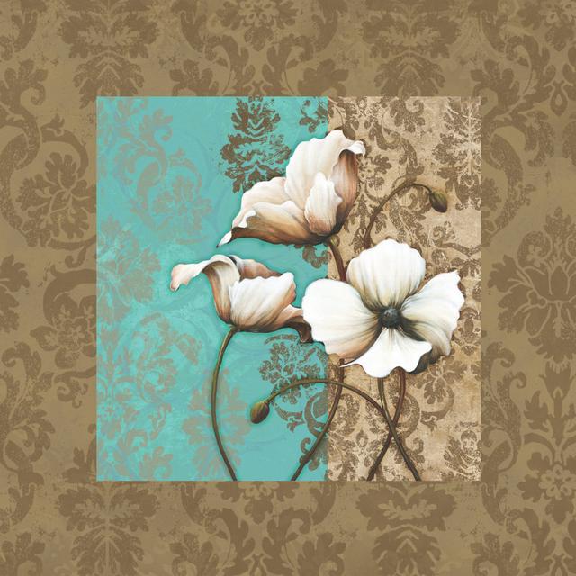 Teal and Poppies 2 - Wrapped Canvas Graphic Art ClassicLiving Size: 30cm H x 30cm W x 3.8cm D on Productcaster.