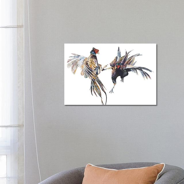 Fighting Pheasant Cocks by Becksy - Wrapped Canvas Print Rosalind Wheeler Size: 45.72cm H x 66.04cm W x 3.81cm D on Productcaster.