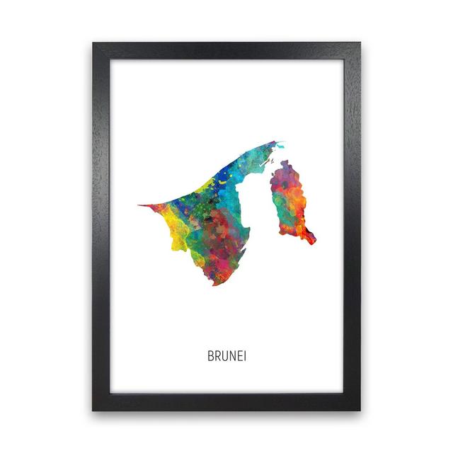 Brunei Watercolour Map by Michael Tompsett - Graphic Art Latitude Run Format: Black Framed, Size: 34cm H x 25cm W x 3cm D on Productcaster.