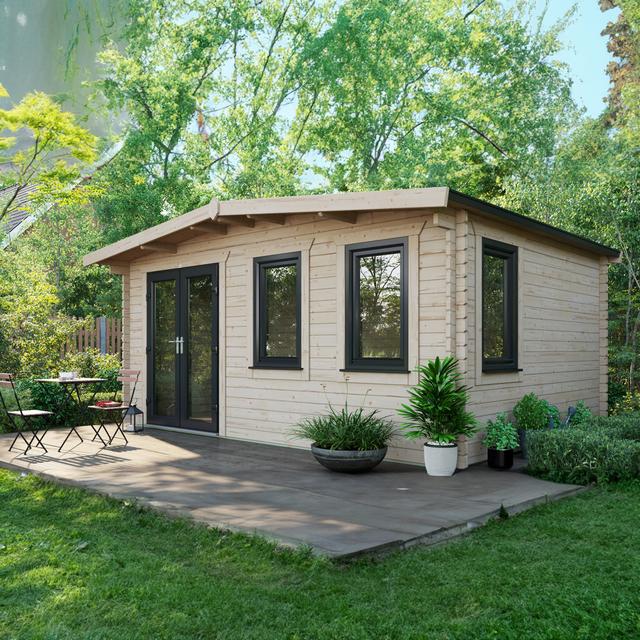 16 ft. W x 12 ft. D Power Left Hand Door Apex Chalet Log Cabin (12x16) POWERSHEDS on Productcaster.