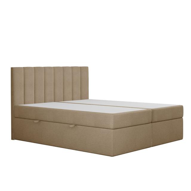 Boxspringbett Krustina mit Topper und Bettkasten ModernMoments Farbe: Hellbraun, Größe: 180 x 200 cm, Matratzenhärte: H2 – Taschenmatratze und Visco-S on Productcaster.