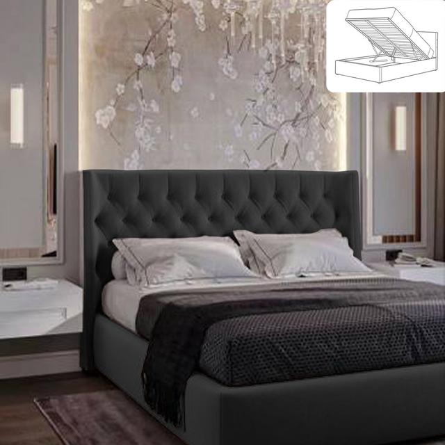 Rebeca Upholstered Bed Mercer41 Size: Super King (6'), Colour: Black on Productcaster.