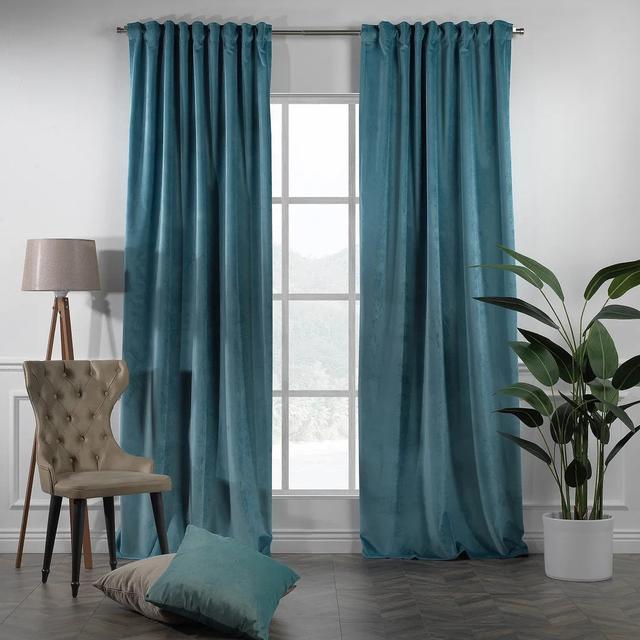 Extra Long & Extra Wide Matte Velvet Curtain Panel Lilijan Home & Curtain Curtain Colour: Azure, Panel Size: 280cm Width x 400cm Drop on Productcaster.