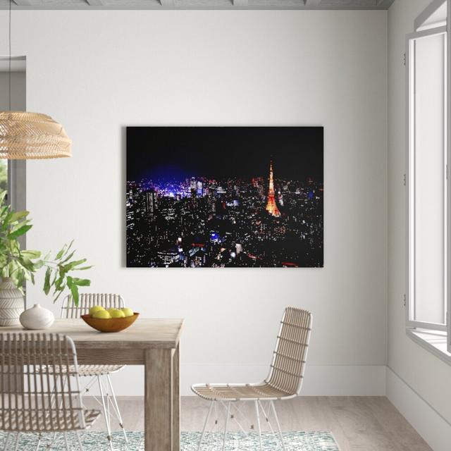 Paris Ariel Night View - Wrapped Canvas Photograph Print East Urban Home Size: 101.6 cm H x 142.2 cm W on Productcaster.