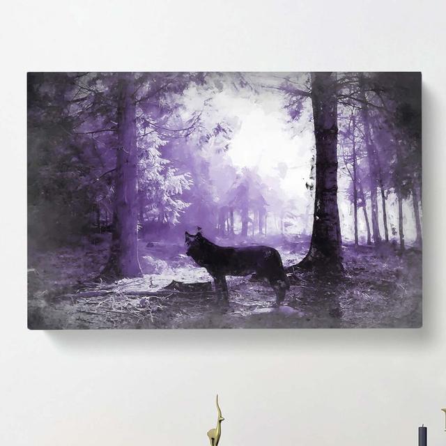 Black Wolf in a Purple Forest in Abstract - Wrapped Canvas Painting Print East Urban Home Size: 35cm H x 50cm W x 3cm D on Productcaster.