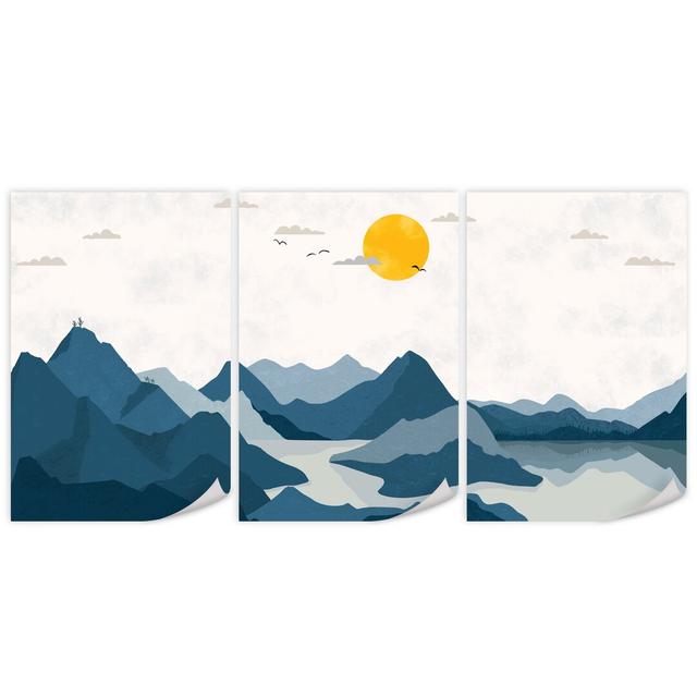 Rolling Mountains - 3 Piece Graphic Art Set on Canvas Clock Canvas Format: Unframed, Size: 60cm H x 120cm W x 0.1cm D on Productcaster.