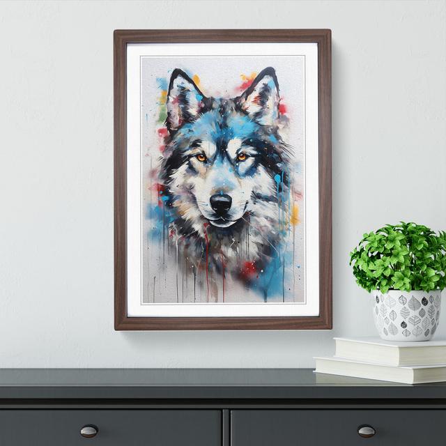 Husky Expressionism No.2 - Single Picture Frame Print on Wood Big Box Art Size: 64cm H x 46cm W x 2cm D, Frame Colour: Walnut Framed on Productcaster.