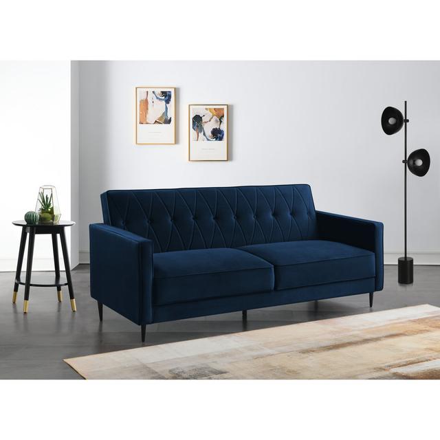 Aticus 3 Seater Velvet Reclining Sleeper Etta Avenue Upholstery Colour: Midnight Blue on Productcaster.