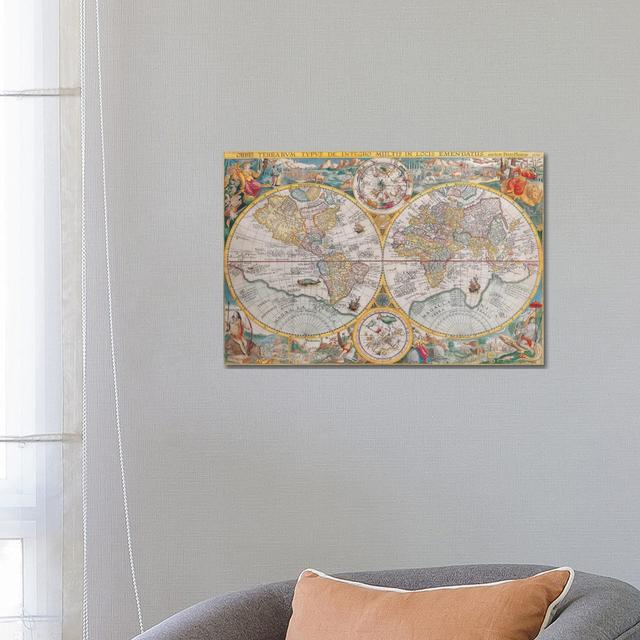 Antique Map of the World, 1595 - Wrapped Canvas Painting ClassicLiving Size: 45.72cm H x 66.04cm W x 3.81cm D on Productcaster.