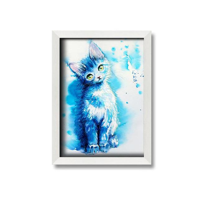 Louissaint Blue Cat Listening - Single Picture Frame Art Prints ClassicLiving Size: 84.1cm H x 59.7cm W x 10cm D on Productcaster.