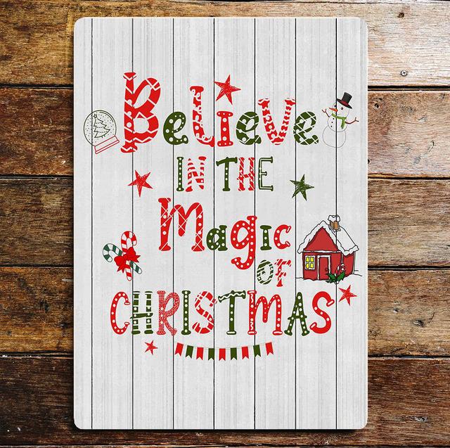 Wanddekoration Believe in the Magic of Christmas Metal Vintage Die Saisontruhe Größe: 80 cm H x 60 cm B on Productcaster.