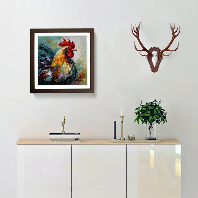 Rooster Palette Knife Painting No.1 - Single Picture Frame Art Prints on Wood Brambly Cottage Frame Colour: Walnut on Productcaster.