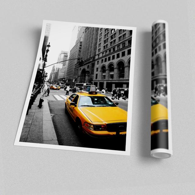 New York City Yellow Taxi Cab on - Graphic Art Print on Paper East Urban Home Size: 42cm H x 59.4cm W x 1cm D on Productcaster.