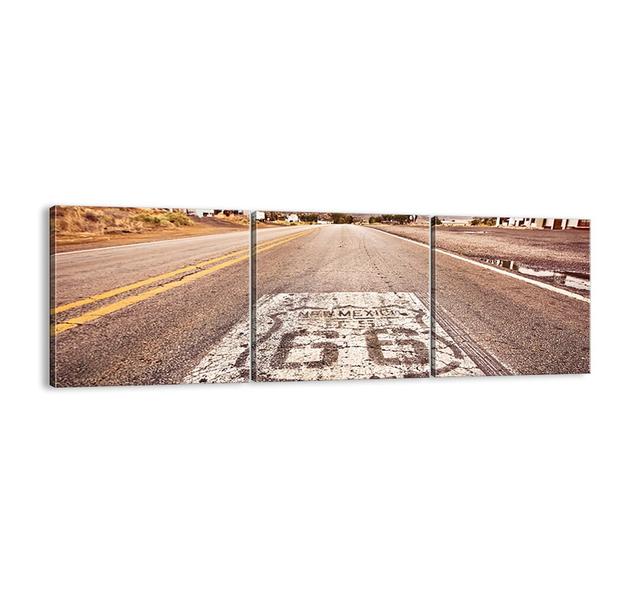 'Mother Road - American Legend' - 3 Piece Unframed Panoramic Photograph Print Set on Canvas Ebern Designs Size: 50cm H x 150cm W x 1.8cm D on Productcaster.