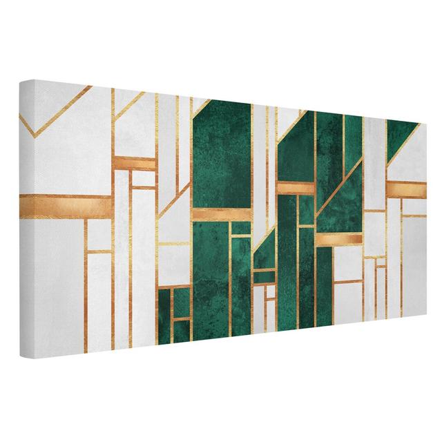 Emerald and Gold Geometry by Elisabeth Fredriksson Photograph Canora Grey Format: Recycled Canvas 330g/m², Size: 40cm H x 80cm W on Productcaster.