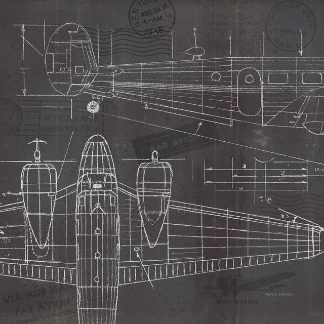 Plane Blueprint II by Marco Fabiano - Wrapped Canvas Drawing Williston Forge Size: 91cm H x 91cm W on Productcaster.