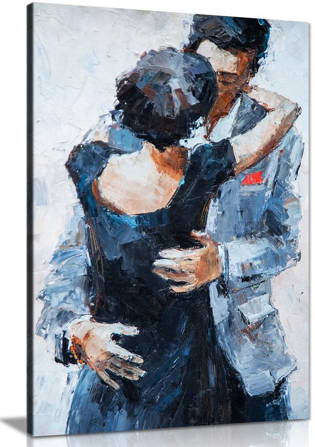 Romantic Embrace Couple Kissing Wall Painting Canvas Wall Art Picture Print Panther Print Size: 46cm H x 31cm W on Productcaster.