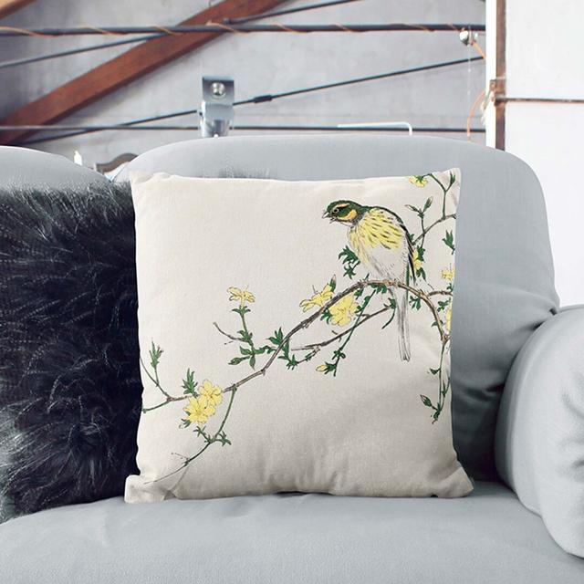 Bunting Bird on a Plum Tree by Numata Kashu Cushion with Filling East Urban Home Size: 55cm H x 55cm W x 20cm D, Backing Colour: Stone on Productcaster.