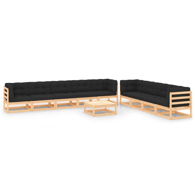 9-Sitzer Lounge-Set Haskie mit Polster Ebern Designs Farbe (Tischplatte):: Naturbelassen, Farbe (Bezug): Chile, Farbe (Gestell): Naturbelassen on Productcaster.