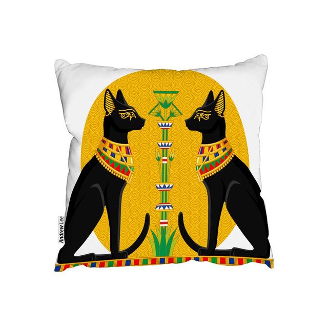 Egyptian Cats with Papyrus Cushion with Filling Andrew Lee Size: 45cm H x 45cm W x 20cm D on Productcaster.