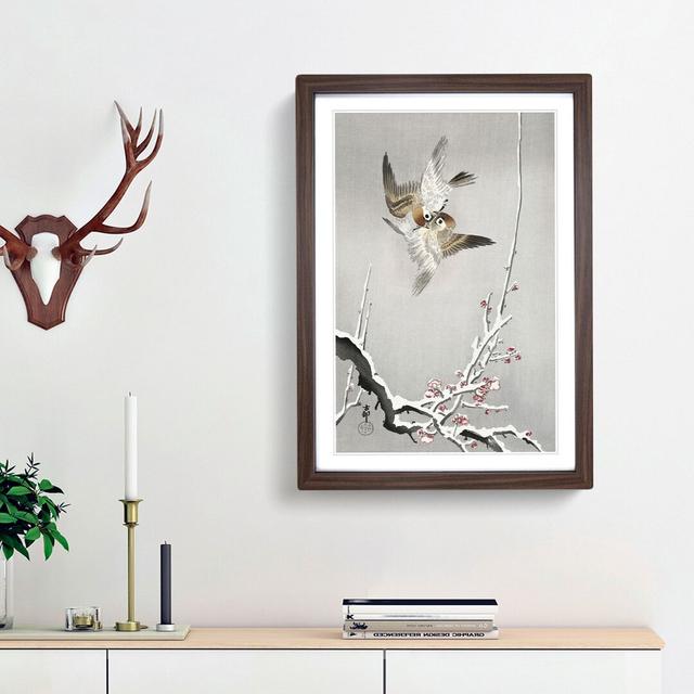 Sparrows and Plum Tree by Ohara Koson - Picture Frame Painting Print East Urban Home Frame Option: Walnut Framed, Size: 36cm H x 27cm W x 2cm D on Productcaster.