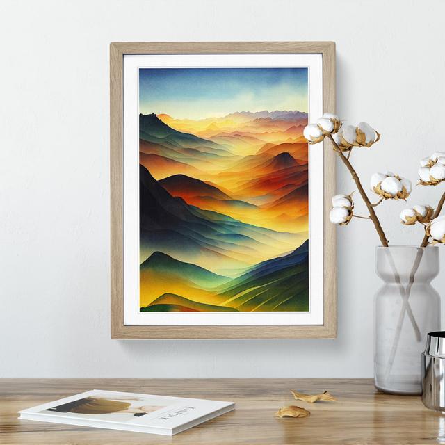 Mountain Landscape in Watercolour No.1 - Picture Frame Graphic Art Alpen Home Size: 34cm H x 25cm W x 2cm D, Frame Colour: Oak on Productcaster.