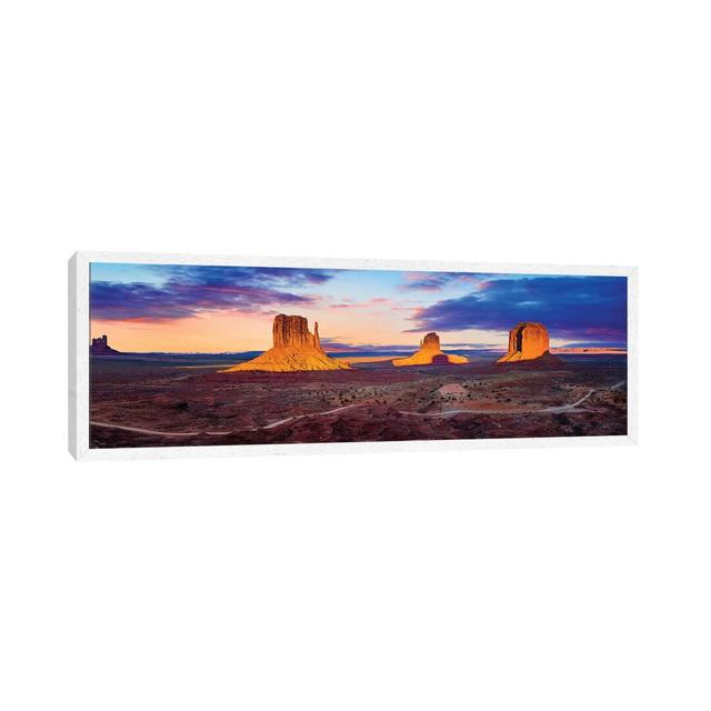 Sunset Monument Valley by Susanne Kremer - Panoramic Photograph Print on Canvas Union Rustic Size: 50.8cm H x 152.4cm W x 3.81cm D, Format: White Fram on Productcaster.