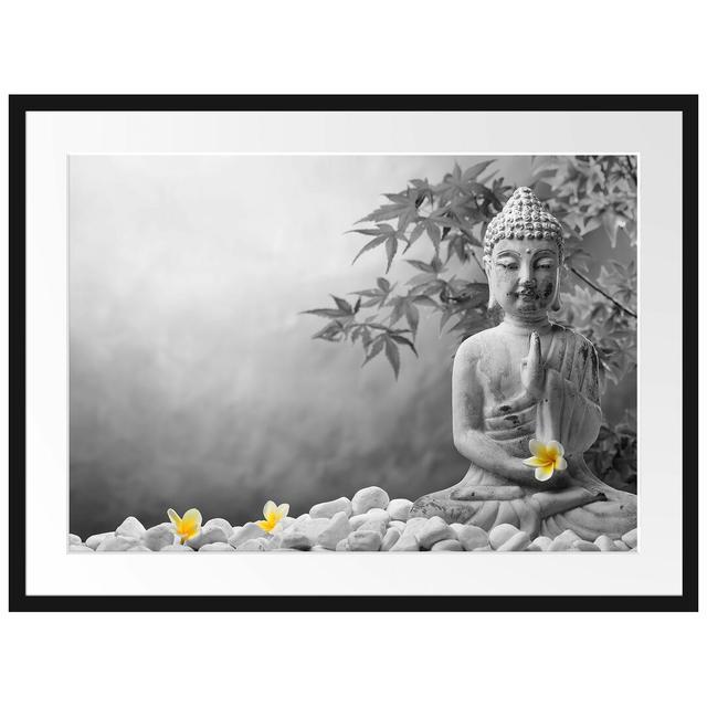 Gerahmtes Poster Buddha mit Monoi Blüte in der Hand East Urban Home Größe: 60 cm H x 80 cm B on Productcaster.