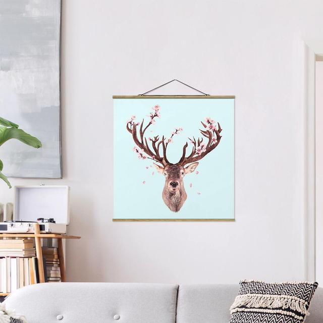 Deer With Cherry Blossoms by Jonas Loose - Graphic Art Print Maturi Size: 50cm H x 50cm W x 0.3cm D on Productcaster.