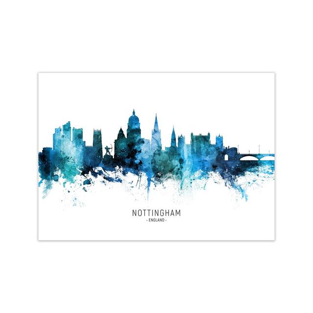 Nottingham England Skyline Blue City Name by Michael Tompsett - Print Ebern Designs Format: Unframed, Size: 42cm H x 59cm W x 1cm D on Productcaster.