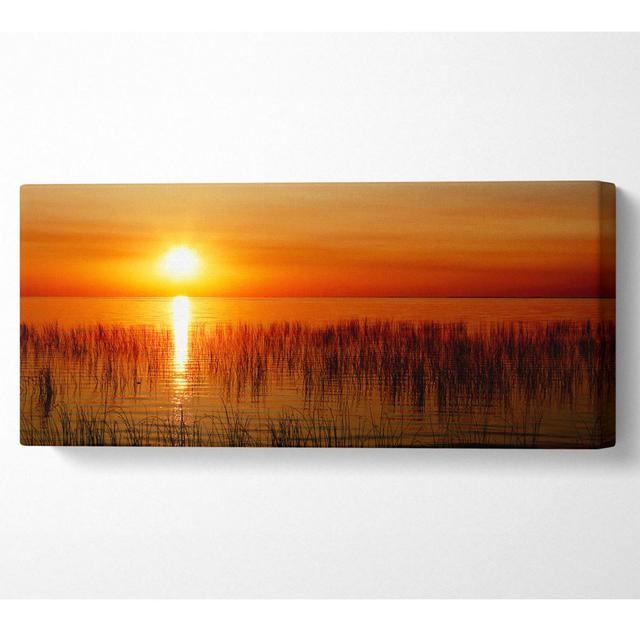 Sunset Over The Oceans Reeds - Wrapped Canvas Art Prints Ebern Designs Size: 50.8cm H x 121.9cm W on Productcaster.