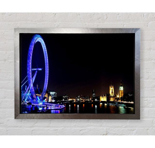 London Eye Blue Uk Framed Print - Picture Frame Photograph on Canvas Brayden Studio Size: 100cm H x 141.4cm W x 3.4cm D, Format: Silver Framed Paper on Productcaster.