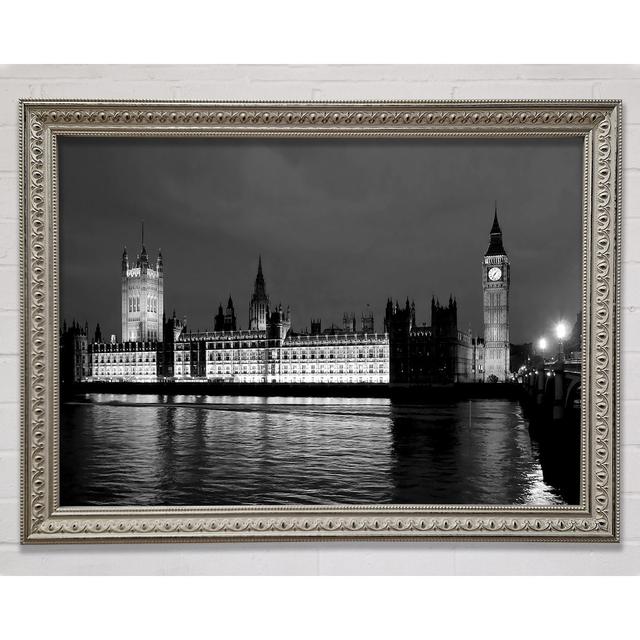 London Thames Houses Of Parliament B N W Night - Einzelne Bilderrahmen Kunstdrucke Bright Star Größe: 42cm H x 59,7cm B on Productcaster.